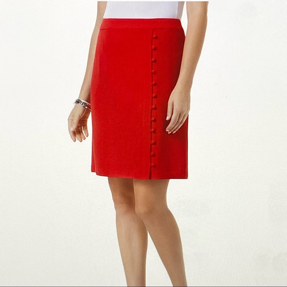 NWT Nine West Textured Crepe A-Line Wrap Skirt Button Detail - Color: Cherry